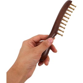 Handmade Sandalwood Scalp Massager Wide Tooth Comb with Copper Bristles Cloth Bag for Men and Women Relaxing Head Massage at Home Random Color Attractive processing