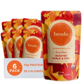 Brodo Spicy Nonna Roasted Garlic & Chili Chicken Broth Nutrient Dense, Chef Crafted Bone Broth in Single Serving Pouches Not Made From Concentrate, No Preservatives (6x 8.3oz Pouches)