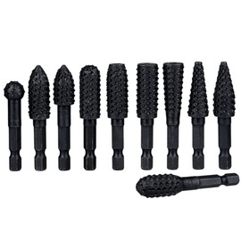 Bestgle 10 Pcs Rotary Rasp File Set, 1/4 Inch Hex Shank Carbon Steel Wood Carving Rotary Burrs Fit for Rotary Tools DIY Woodworking Wood Plastic Carving Polishing Grinding Engraving, Black