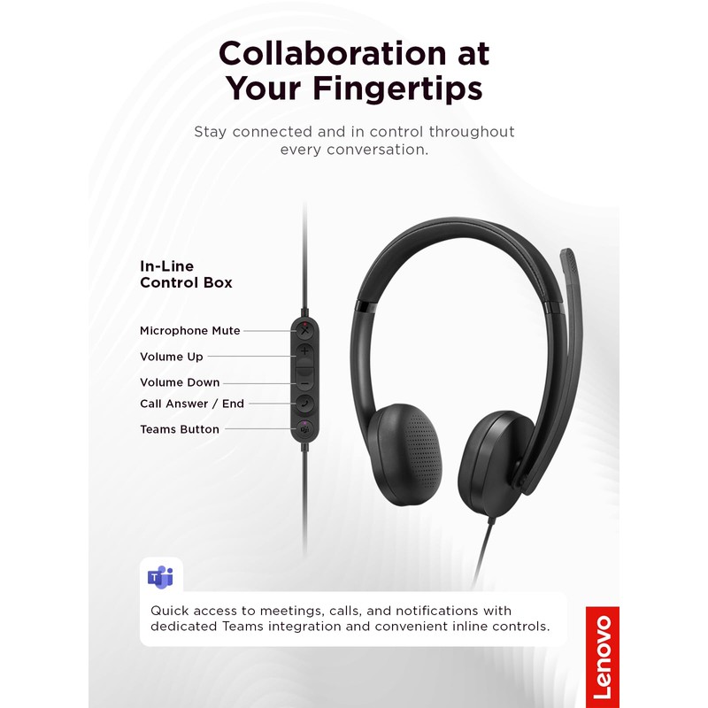 Lenovo Wired VoIP Headset 5000 per Teams, cuffie cablate USB-C