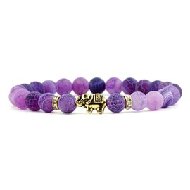 PEAS Fashion Jewelry Elephant Charm Bracelet Essential Oil Diffuser Lava Tiger Eye Stone Bracelet(Purple)