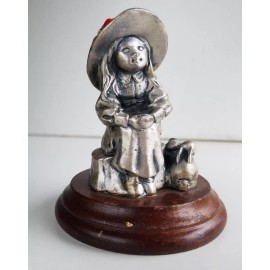 Pewter Girl with Rabbit Figurine