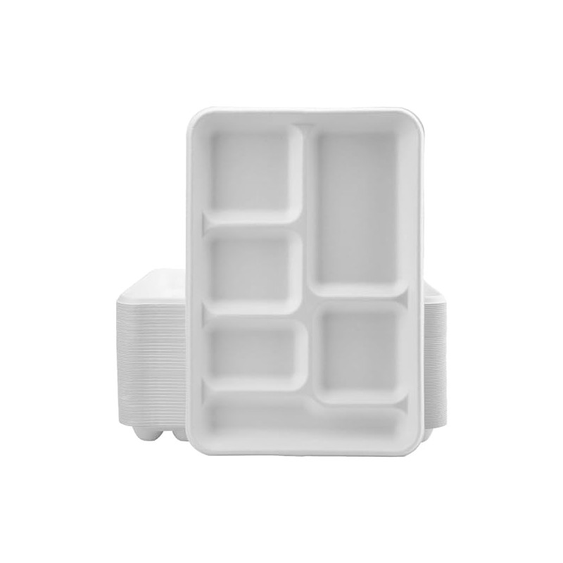 5 Compartment Disposable Plates 25 Pcs 100% Compostable Eco-Friendly Disposable