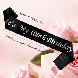 It’s My 100th Birthday Sash,Silver Foil Letter Happy 100th Birthday Sash Party Favors Decoration for Birthday Women Men Black