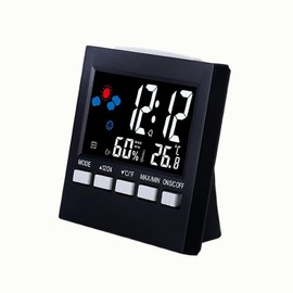 Hygrometer Indoor Thermometer, Large LCD Display Digital Temperature Humidity Monitor with Alarm Clock, Weather Forecast for Home Office