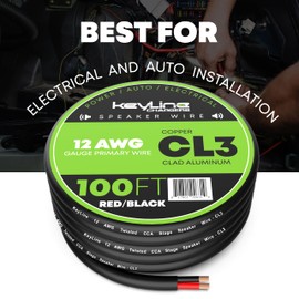 12 Gauge Speaker Wire - 100 Feet Black | 12-2 AWG Gauge - Rated for Marine & Outdoor in Ground Burial & in Wall CL3 CL2, 2 Conductors - CCA Copper Clad Aluminum, Black 100ft