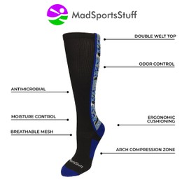 MadSportsStuff Digital Camo Shark Socks Over The Calf (Black/Blue/White, Small)