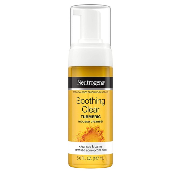 Neutrogena Soothing Clear Calming Mousse Facial Cleanser with Soothing & Calming Turmeric, Gentle Face Wash for Acne-Prone Skin, Paraben-Free, Oil-Free, Not Tested on Animals, 5 fl. oz