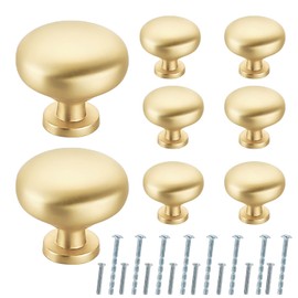 Winbay Brushed Brass Dresser Knob, Round Cabinet Knobs for Drawer Closet Bathroom, Solid Kitchen Pulls, Heavy Duty Furniture Handle, Zinc Alloy Single Hole Cupboard Hardware, 8 Pack