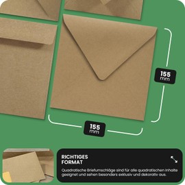 Netuno 50 Square Envelopes Kraft Paper 155 x 155 mm 100 g Aster Kraft Beautiful Envelopes Vintage Square Invitation Envelopes Wedding Christmas Birthday Christening Letter Envelope Eco Paper