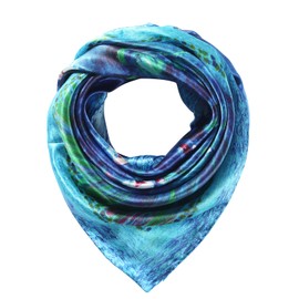 Aqueena Silk Scarfs Women Square Silk Scarf for Hair, 100% Pure Silk Head Scarf for Women Hand Rolling Edge 35''x35'' (Lotus-blue)