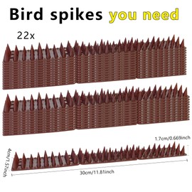 KOKMEYA Bird Spikes - 22 Pack Bird Spikes Deterrent, 21.6 Ft, Keeps Cats, Raccoons, Squirrels, Pigeons Away, Cat Spikes for Indoor & Outdoor Garden Fence