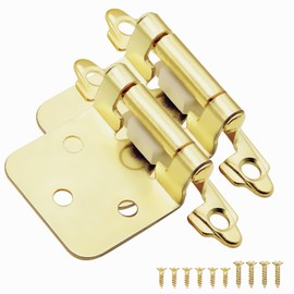 1/2" Brass Gold Overlay Cabinet Hinges, 30 Pack (15 Pairs) Self Closing Flush Face Mount Cabinet Hinge Hardware for Kitchen Cabinet Doors