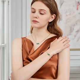 J.MUEN Women's Necklace Leaves Symbol 925 Sterling Silver Necklace Jewellery Gifts Christmas for Sister Women Girls, Cubic Zirconia, Cubic Zirconia