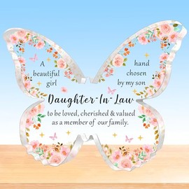 HULALA Daughter In Law Gifts,Daughter In Law Acrylic Butterfly Plaque,Daughter In Law Birthday Gifts, Daughter In Law Wedding Day Gift Anniversary Christmas Presents