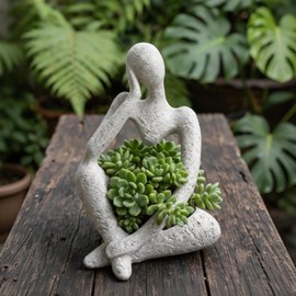 ehuoyan Large Resin Thinker Head Planter Pot with Drainage Hole Unique Indoor Outdoor Flower Pot for Succulents Cacti and Home Decor Perfect Plant Lover Gift