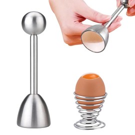 Egg Topper, Egg Opener Stainless Steel with Egg Cup, Egg Cutter Egg Cutter Egg Cutter for Soft, Egg Opener with Ball, Open Boiled Raw Egg Tool, Time-Saving Egg Cutter