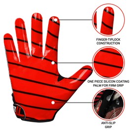 Beast At Least Youth Football Gloves- Super Sticky Wide Receiver Gloves for Kids & Adults- Performance Football Gloves, Breathable Material & Phenomenal Design (BAL-01) (RED, Youth XL/Adult M)