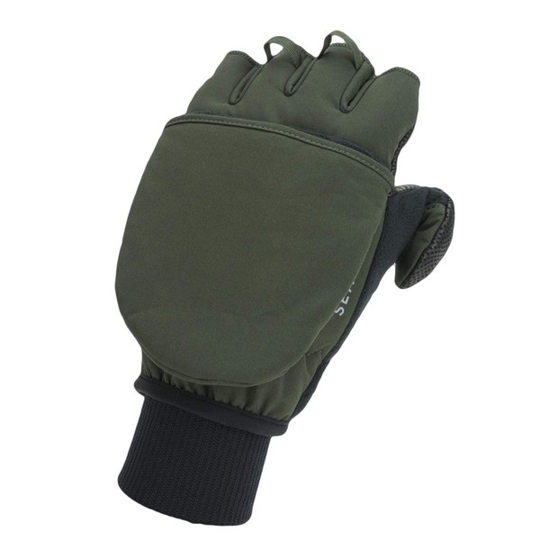 SEALSKINZ Unisex Windproof Cold Weather Convertible Mitt, Olive Green/Black, Small