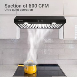 SNDOAS 30inch Under Cabinet Range Hood 600CFM Stainless Steel Button Control LED Black