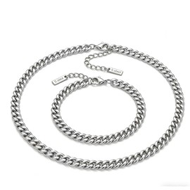 Ethlyn Baby Boys Gifts Stainless Steel Cuban Chain Bracelet Jewelry Set Birthday Gifts for boys daily use wear gifts waterproof no fade (silver color)