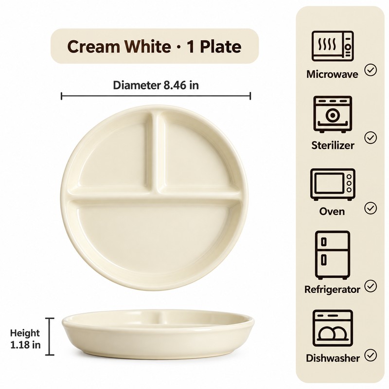 Ceramic Divided Plate Set for Everyday Meals – 3-Section Serving