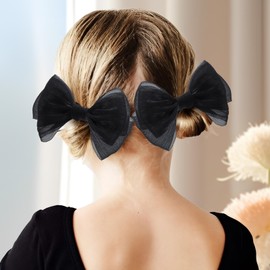 YanJie Hair Clips for Girls Hair Bows Tulle Clips Baby Bows Black Bows Hair Accessories for Girls Champagne Lace Bows Barrettes for Toddlers and Teens