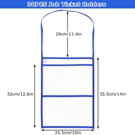 30PCS Job Ticket Holders 10" X 14" Shop Ticket Holders with Hanging Strap，Clear Both Sides Job Ticket Holder with 2 Pockets for Attaching to Machinery, File Cabinets, Racking, Hanging, Blue