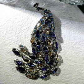 CYPINA Gorgeous Statement Colorful Oversize Peacock Brooch Pin with Tassel Tail Luxury Jewelry