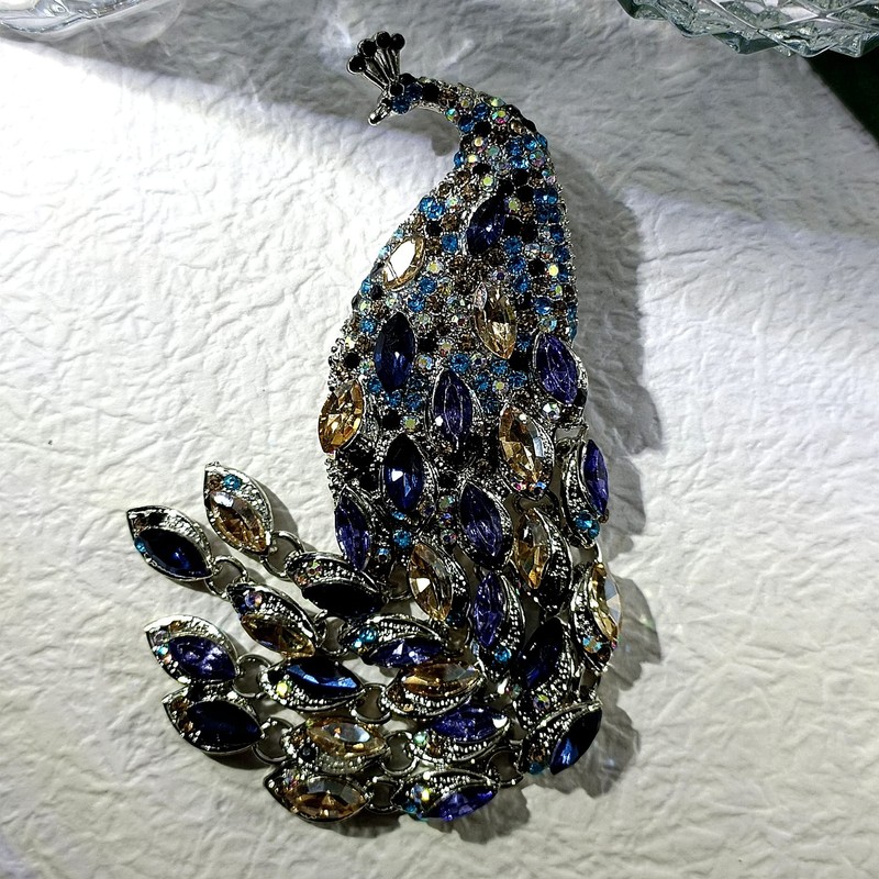 CYPINA Gorgeous Statement Colorful Oversize Peacock Brooch Pin with Tassel