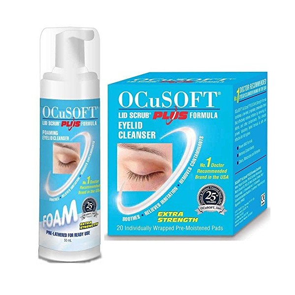 OcuSoft Plus Extra strength antibacterial eyelid cleansing treatment for Blepharitis, styes and cysts
