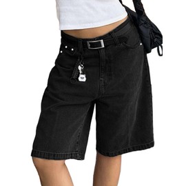 EMMIOL Women Jorts Jean Shorts Mid-Low Waisted Trendy Causal Summer Loose Straight Leg Denim Shorts