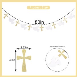 Cross and Dove Garland - God Bless Decorations, First Communion Banner, Holy First Communion Baby Shower, Christening Party Decoration Supplies