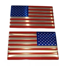 Patriot Emblems 3"x5" Red Blue Chrome Left & Right Aluminum American Flag Decal Car Truck Emblem