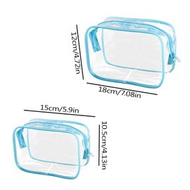 Tabanzhe Clear Travel Toiletries Bag-2 PCS Waterproof Make up Bag with Zippers PVC Cosmetic Pouch Wash Organizer Case Travel Accessories for Men Women Business Bathroom Storage(Blue)