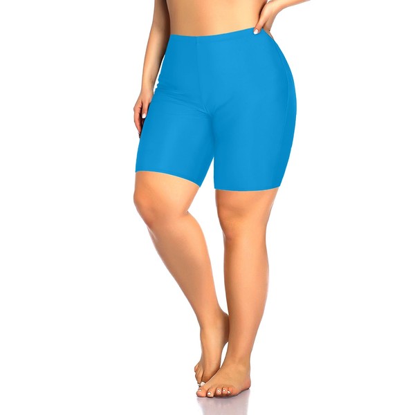 Aqua Eve Pantalones cortos de natación de talla grande para mujer, con control de abdomen, parte inferior de bikini de cintura alta, Azul/claro, 18 Plus
