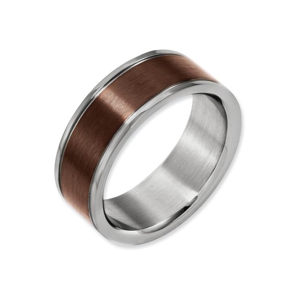Chisel Titanium Grooved Edge 8mm Brown Ip-plated Brushed/polished Wedding Band