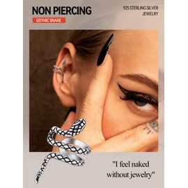 Sterling Silver Snake Ear Cuff Wrap Earrings for Men Retro Antique Finish Non Piercing Earrings Punk Biker Serpent Earcuffs