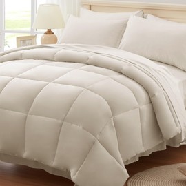 Anluoer Queen Size Bed in a Bag 7 Pieces, Beige Bed Comforter Set with Comforter and Sheets, All Season Bedding Sets with 1 Comforter,2 Pillow Shams,2 Pillowcases, 1 Flat Sheet,1 Fitted Sheet