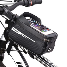 Bolsa para Bicicleta Impermeable, Bolsa Bicicleta Cuadro con Pantalla Táctil, Bicicleta Bolsa de Teléfono con Orificio para Auriculares, Bolsas de Bicicleta para Celular por Debajo de 6,5 Pulgadas