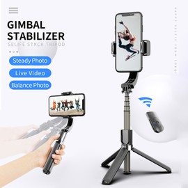 33.9in 3-in-1 Selfie Stick Desktop Tripod Gimbal Stabilizer with 5-Section Telescoping Rod Smart Anti-Shaking with Phone Clip Detachable Remote Control Compatible with Android 4.4/ iOS 5.1 System