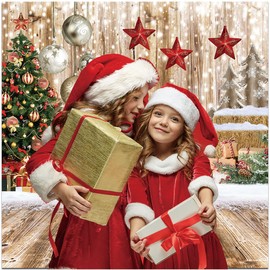 Dudaacvt Dudaacvt 10x10Ft Christmas Backdrop Xmas Tree Gift Snow Vintage Wooden Floor Backdrop New Year Party Background Christmas House Party Background D647