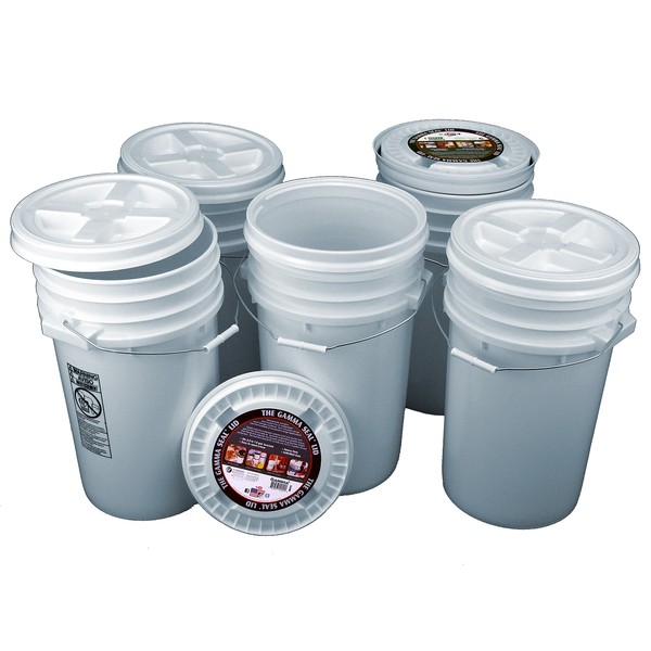 Bucket Kit, Five White 7 Gallon Buckets with White Gamma Seal Lids