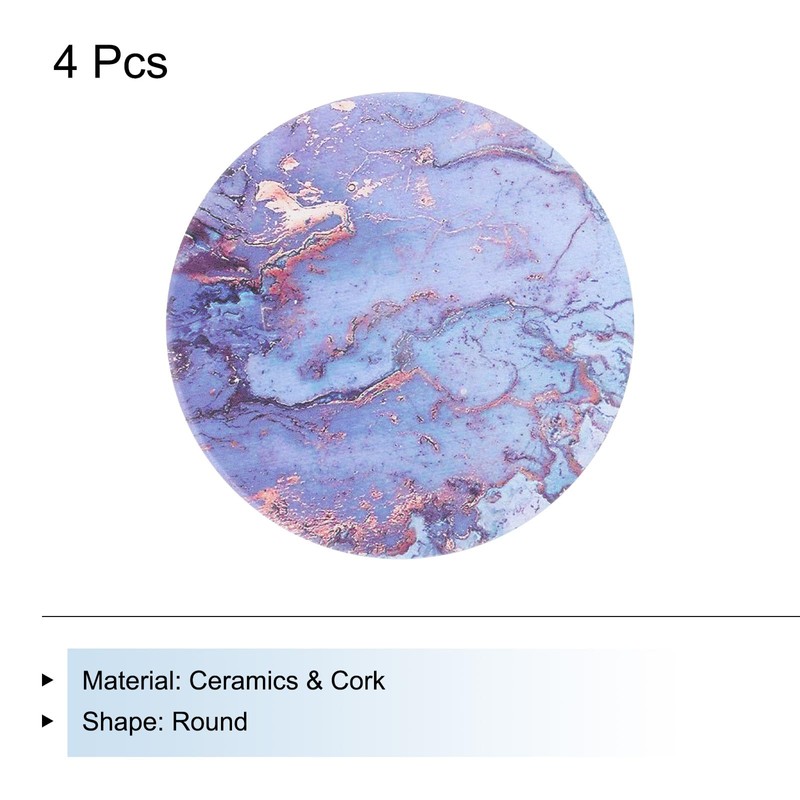 sourcing map 4Pcs Absorbent Coasters Purple Marble Gilding Pattern Round