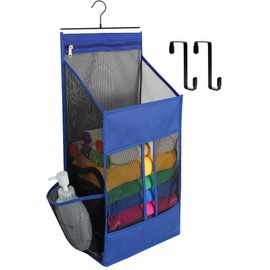 ALYER Hanging Plastic Grocery Bag Holder and Dispenser,Mesh Over the Cabinet Door Organizer with Easy-Access Openings for Kitchen Towel,Bras,Laundry,Installation Free (Blue, 21.7"H * 11.8"W * 5.9"D)