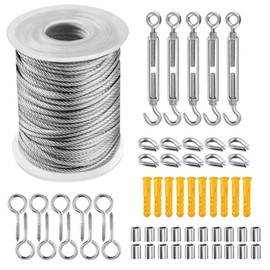 kingsea 5/64" Wire Rope Kit, 100ft PVC Coated Stainless Steel Cable, M5 Turnbuckle Wire Tensioner Kit for String Light Hanging, Curtain Wire, Clothes Line, Garden Wire