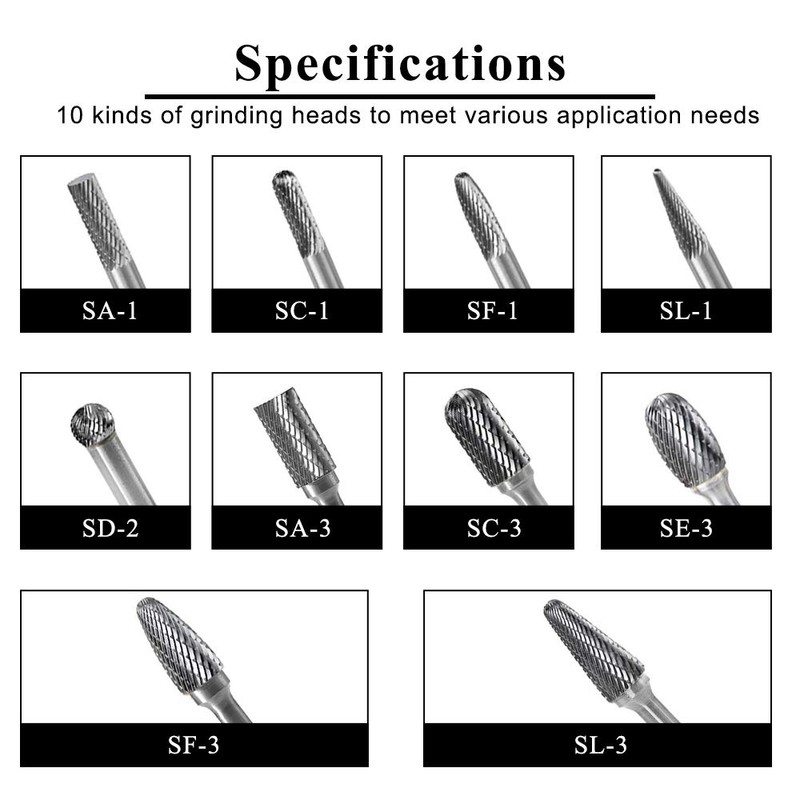 YUFUTOL Carbide Burrs Set 10pcs Double Cut Solid Carbide Rotary