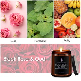 Black Rose & Oud Scented Candles,Candles for Home Scented Aromatherapy Candles,Soy Wax Candle Gift for Women Men Amber Jar Candle, 7oz