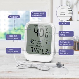 JXTZ LCD Fridge Thermometer with Probe, 3 inch Refrigerator Thermometer with Alarm, Max/Min Records, Digital Freezer Thermometers with External Sensor, for Refrigerator, Greenhouse, Pet Box