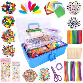1405 Pcs Art and Craft Supplies for Kids, Toddler DIY Craft Art Supply Set Included Pipe Cleaners, Pom Poms, Feather, Folding Storage Box - All in One for Craft DIY Art Supplies (Blue)